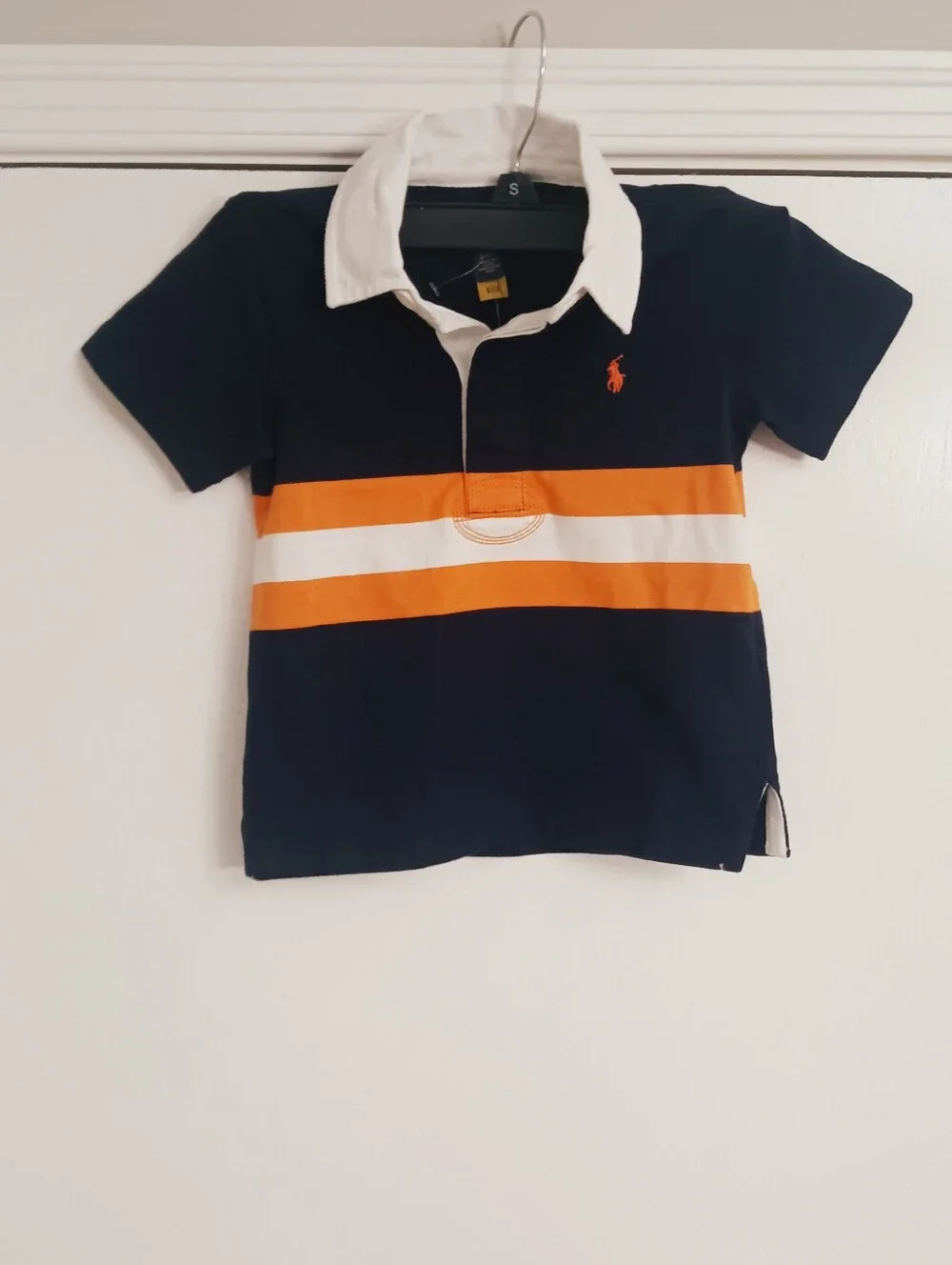 Ralph Lauren Navy Rugby Polo with Orange & White Chest Stripes Toddlers Size 2t